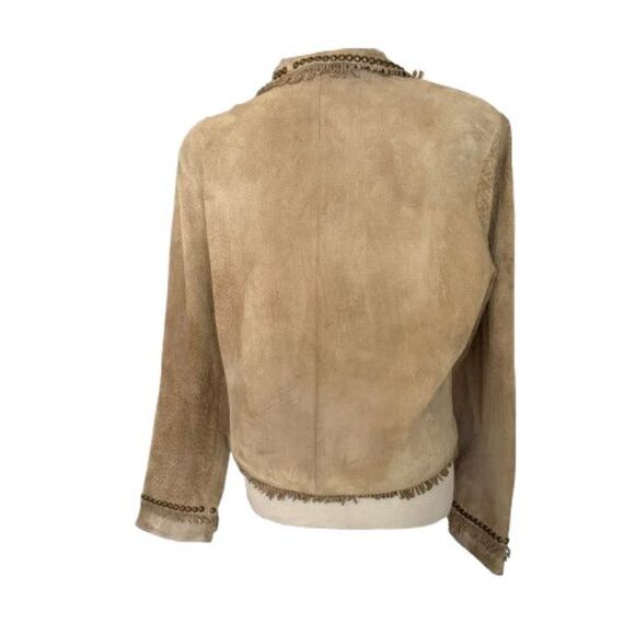 DOUBLE D RANCH  Tan Suede Leather Fringe Trim Jacket Size Large - Picture 3 of 6